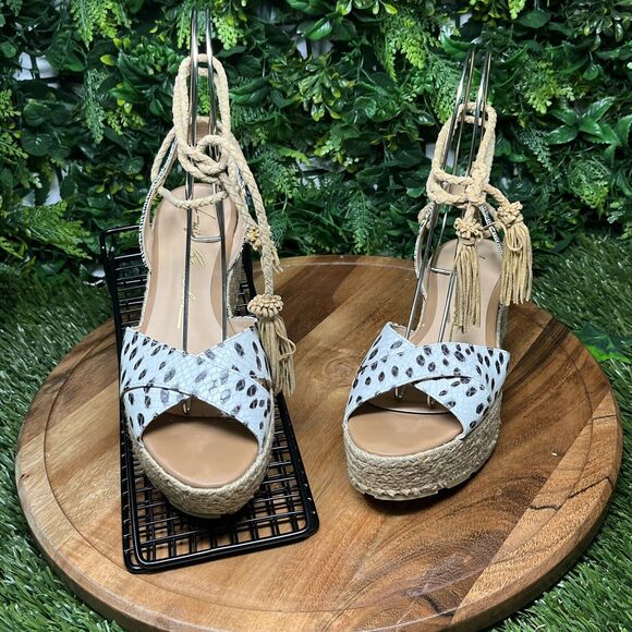 Luiza Barcelos Women Sandals 7 Animal Print Platform Espadrille Ankle Wrap 1706 - Picture 2 of 10